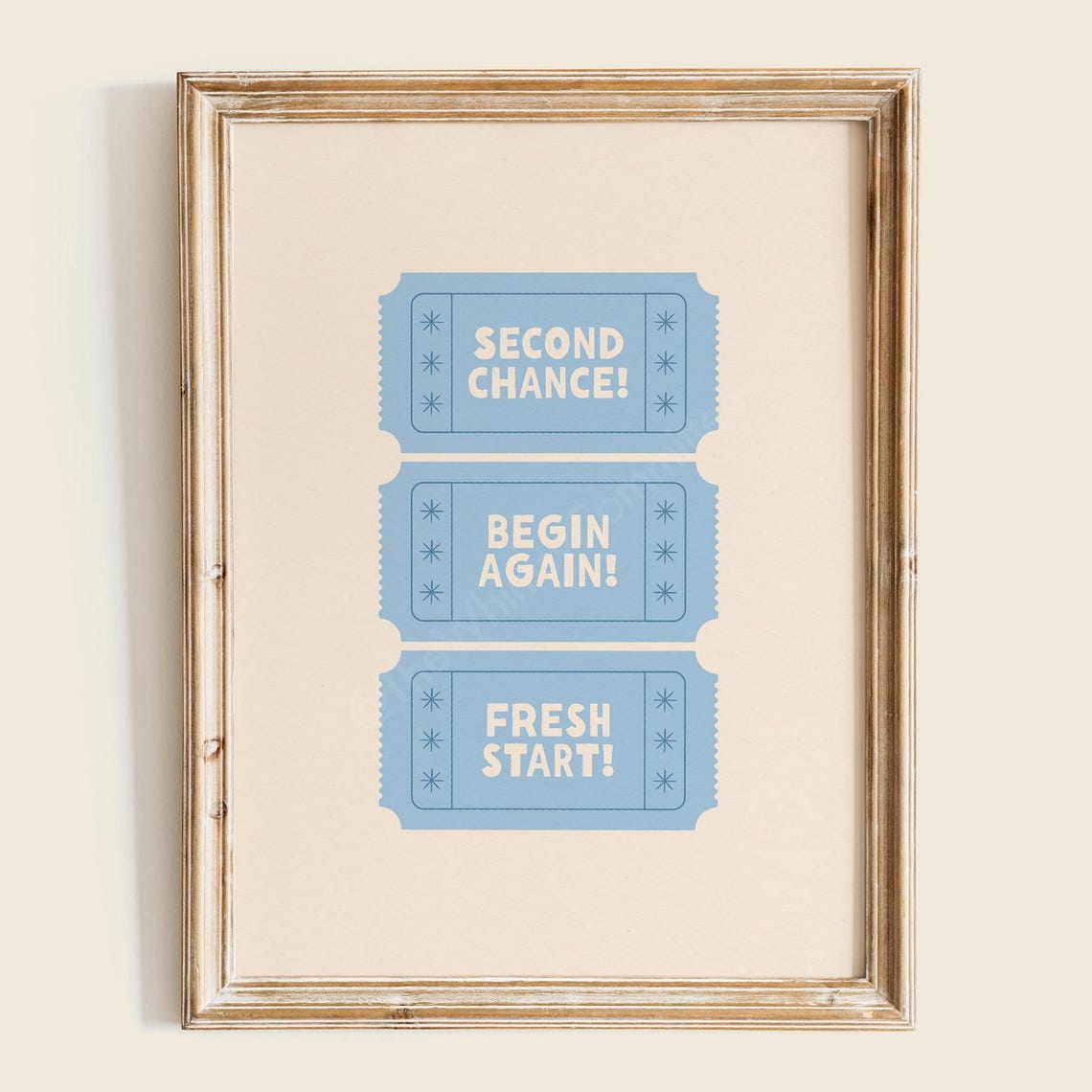 Second Chance Fresh Start Blue Retro Movie Ticket Stub Wall Print