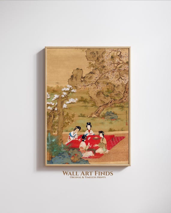 Ancient Chinese Ladies Tea Gathering Art Print Vintage Asian Wall Decor Poster 300 Dpi