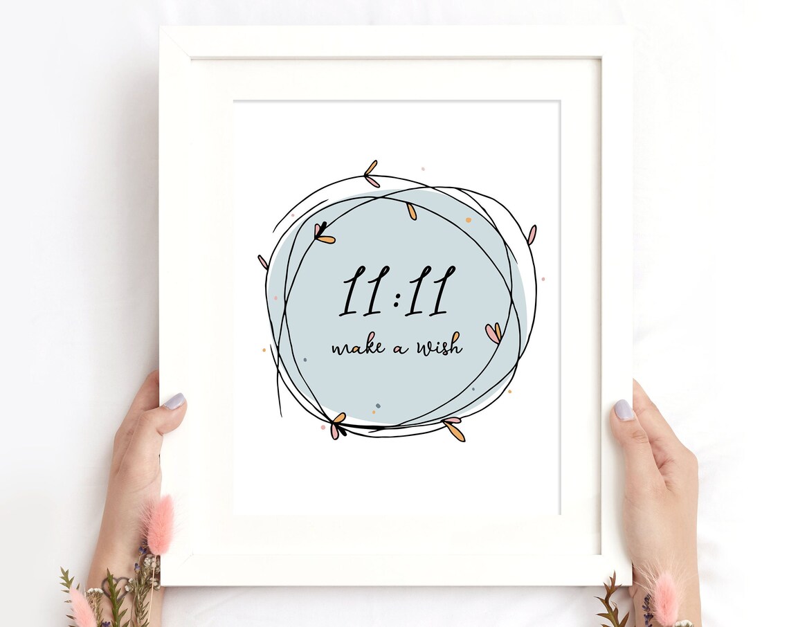 11:11 Make a Wish Angel Numbers Floral Circle Manifestation Poster