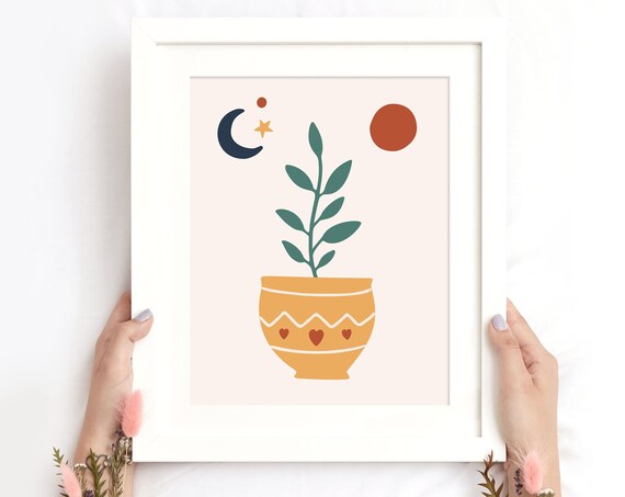 Boho Modern Plant Print Botanical Poster Cute Boho Decor Kitchen Wall Decor Boho Print House Plant Instant