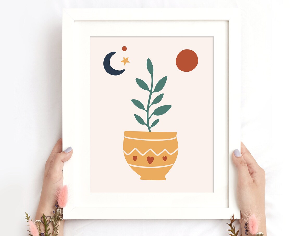 Boho Modern Plant Print Botanical Poster Cute Boho Decor Kitchen Wall Decor Boho Print House Plant Instant