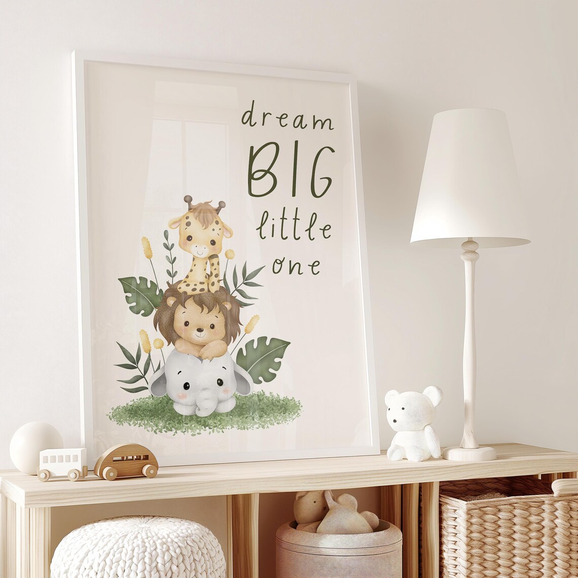 Dream Big Little One Safari Animals Giraffe Lion Elephant Nursery Wall Art - Image 2