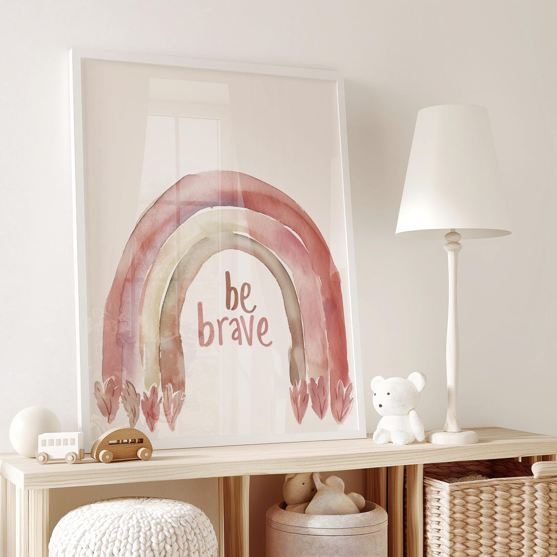 Be Brave Watercolor Rainbow Print Motivational Kids Room Art Boho Nursery Wall Decor - Image 2