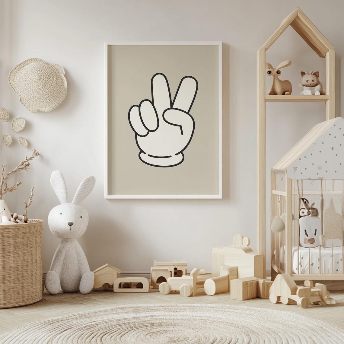 Retro Peace Sign Cartoon Hand Minimalist Nursery Wall Decor Poster - Image 4