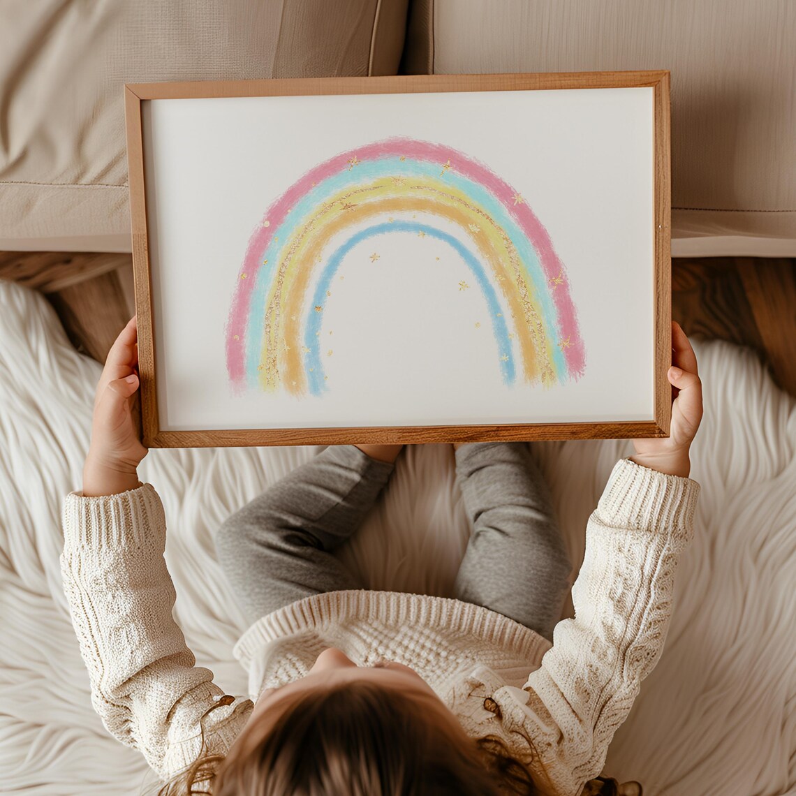Pastel Rainbow With Gold Glitter Dreamy Baby Room Wall Decor Poster - Image 3
