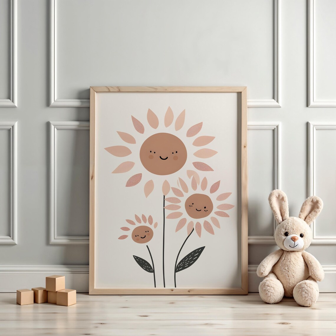 Smiling Pink Sunflowers Happy Floral Kids Nursery Wall Decor Poster - Image 3
