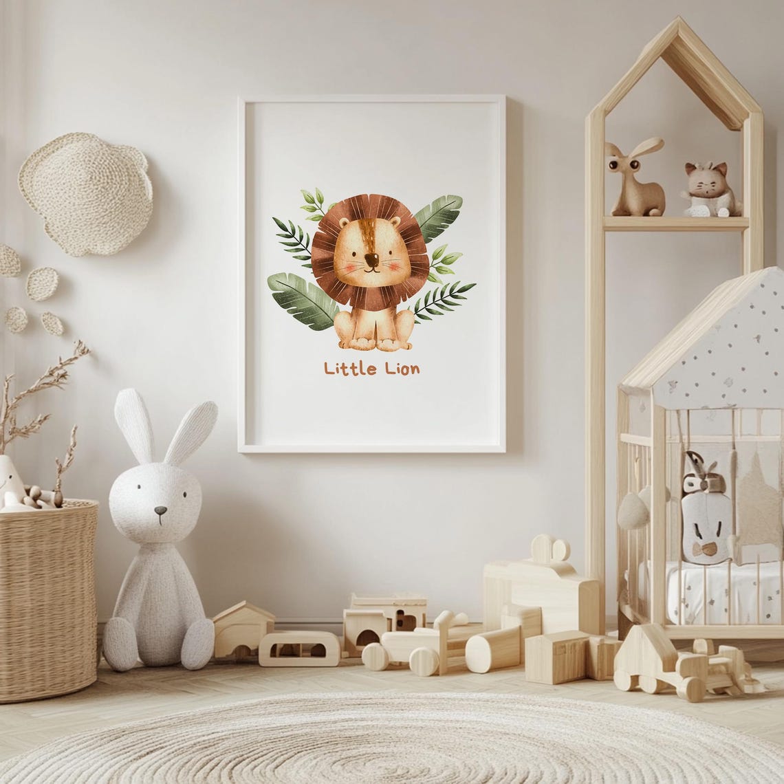 Little Lion Watercolor Tropical Leaves Cute Safari Nursery Poster - Image 4