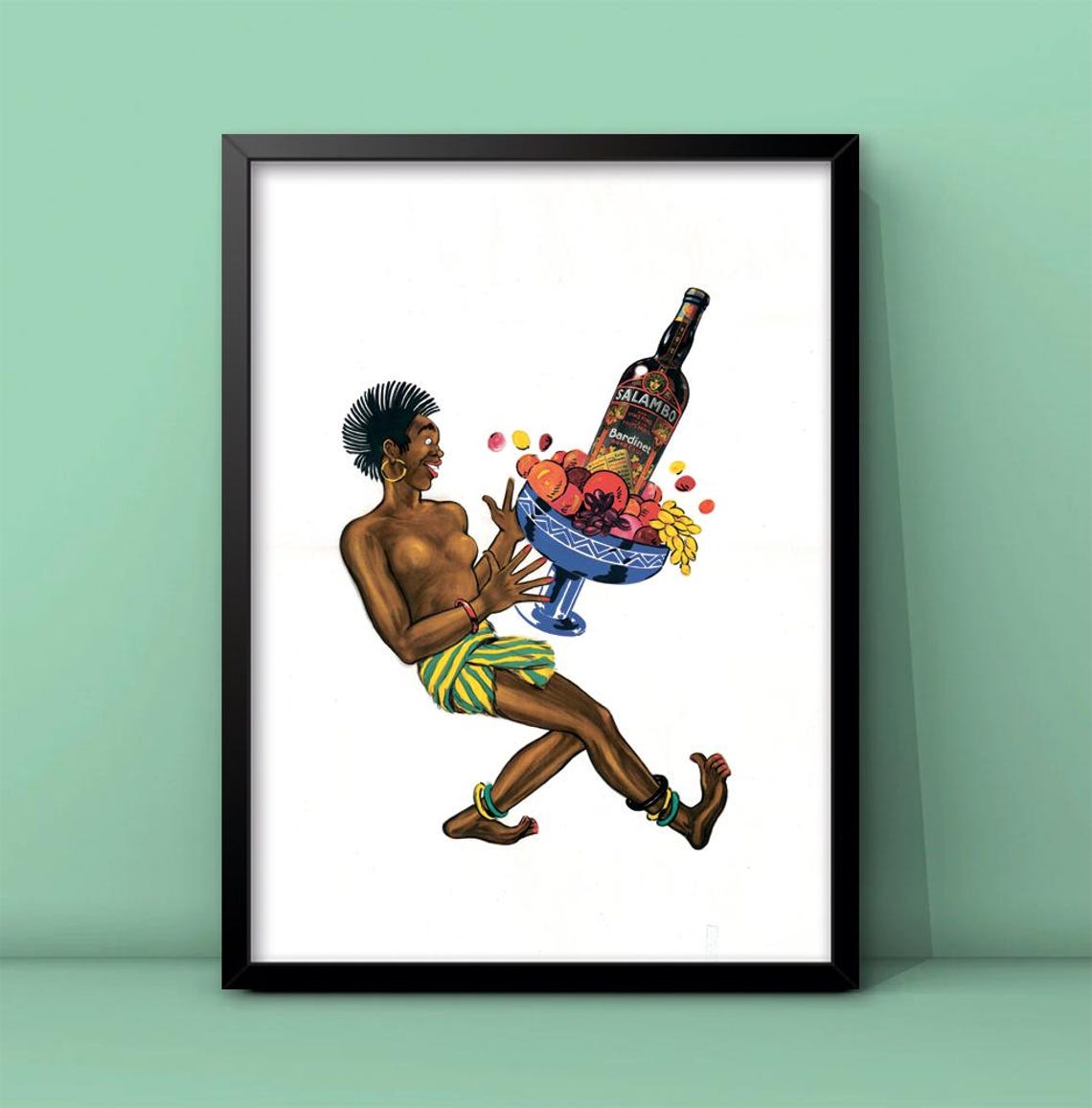 Salambo Bardinet Vintage Liqueur Ad Dancing Woman Fruit Art Poster