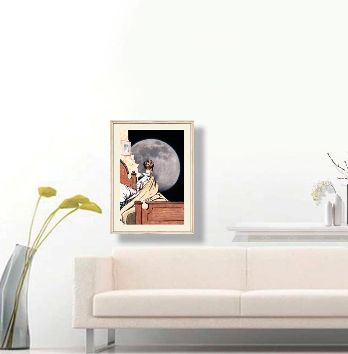 Edward Hopper Boy and Moon Giant Full Moon Surreal Collage Poster - Image 3