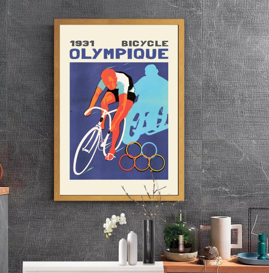 1931 Bicycle Olympique Vintage Olympic Cycling Sports Poster - Image 2
