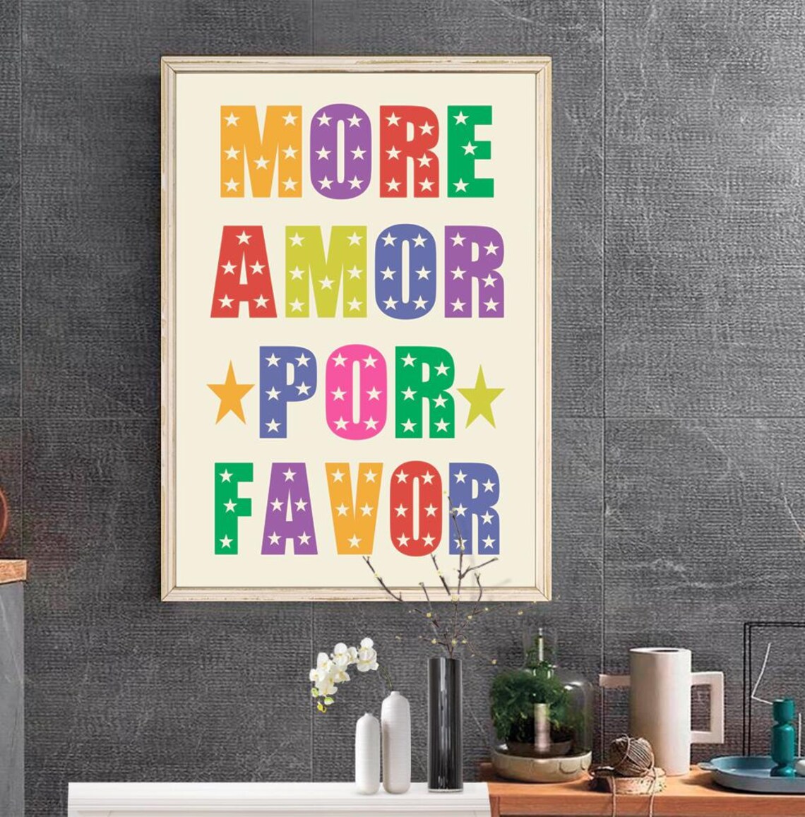 More Amor Por Favor Rainbow Star Lettering Poster Maximalist Bold Typography - Image 3