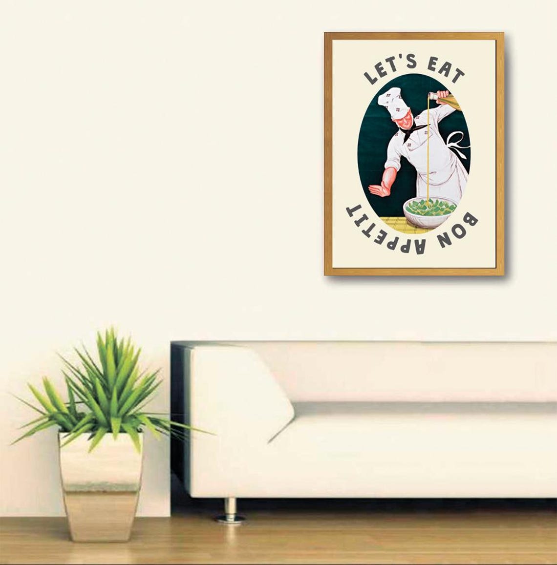 Lets Eat Bon Appetit Vintage Chef Kitchen Decor Funny Art Poster - Image 3