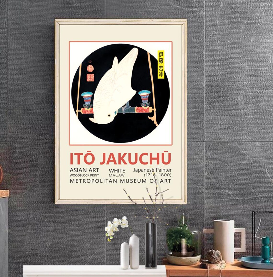 Ito Jakuchu White Macaw Japanese Woodblock Poster Metropolitan Museum Bird Art - Image 3