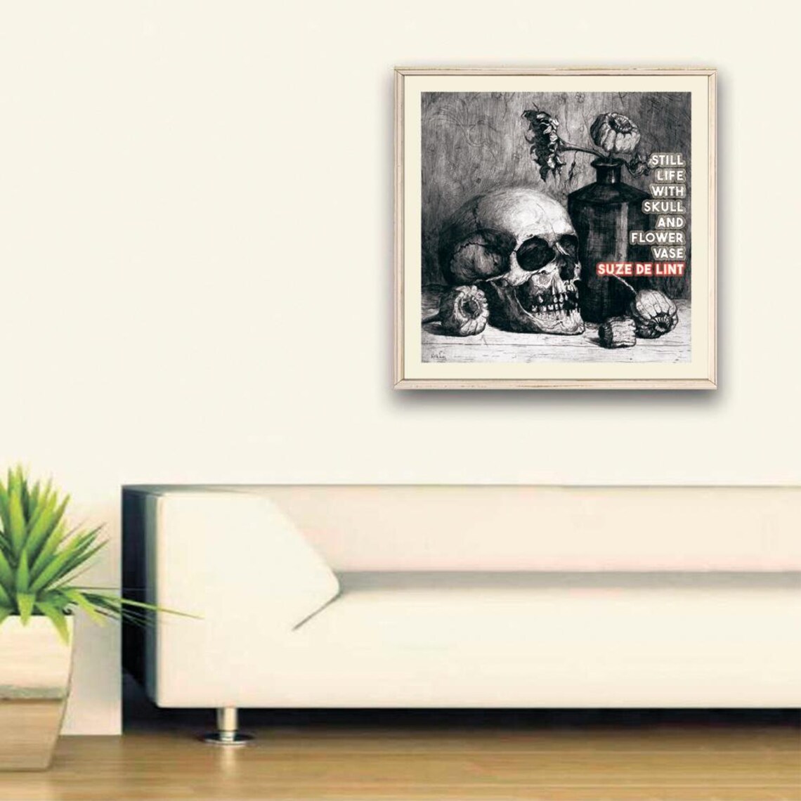 Suze de Lint Still Life with Skull and Flower Vase Etching Art Poster - Image 3