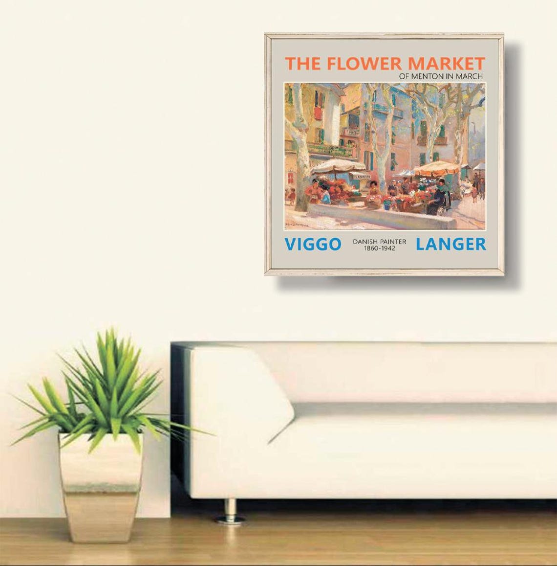 Viggo Langer Flower Market Of Menton In March Print The Flower Market Poster Langer Painting Flower Print Langer Landscape - Image 2