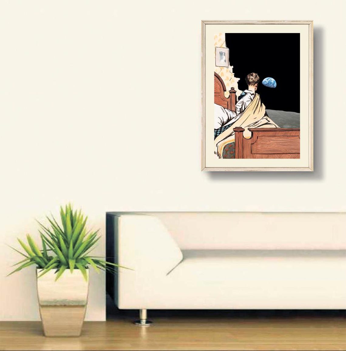 Edward Hopper Boy and Moon Earthrise Space Surreal Collage Poster - Image 2