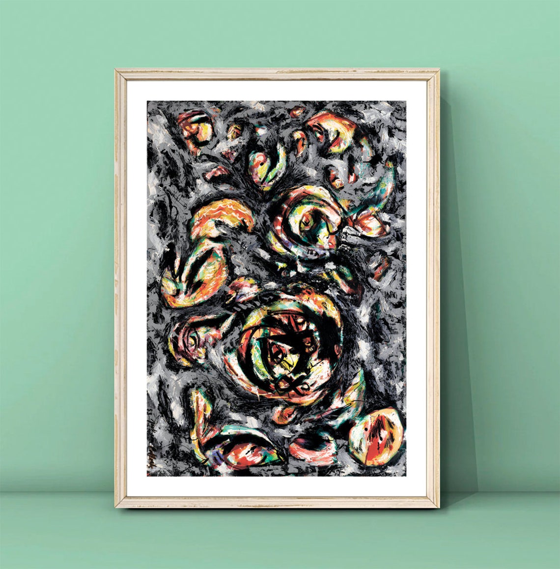 Jackson Pollock Swirling Orange Black Abstract Expressionist Poster