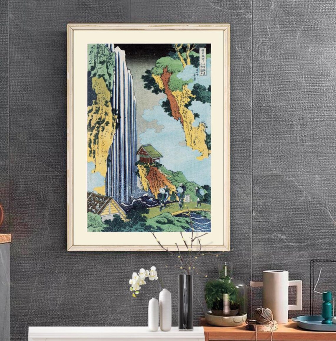 Hokusai Ono Waterfall at Kisokaido Japanese Woodblock Art Poster - Image 2