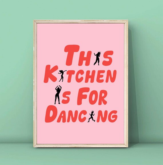 Aesthetic Kitchen Decor Cute Dance Art Red Pink Kitchen Wall Art Minimalist Heart Print Trendy Kitchen Poster