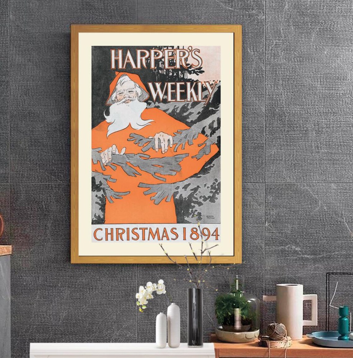 Harpers Weekly Christmas 1894 Penfield Santa Claus Magazine Poster - Image 2