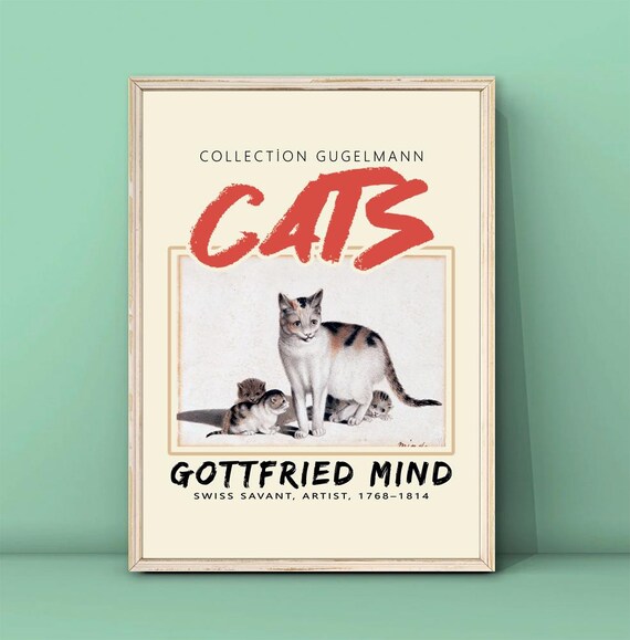 Gottfried Mind Cats Mother and Kittens Vintage Illustration Poster