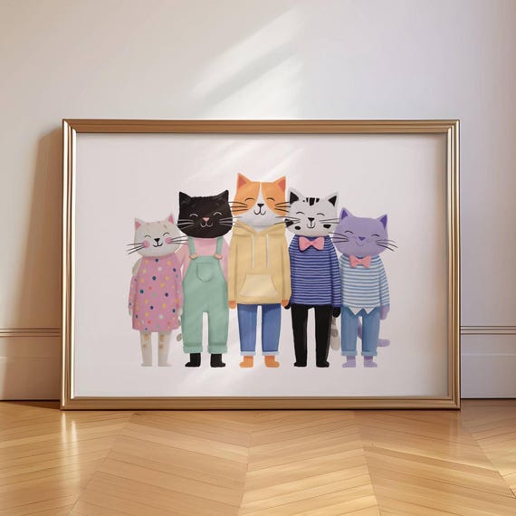 Colorful Funny Cat Wall Art Print Cool Puppy Portrait Modern Pet Poster Kids Room Nursery Animal Decor