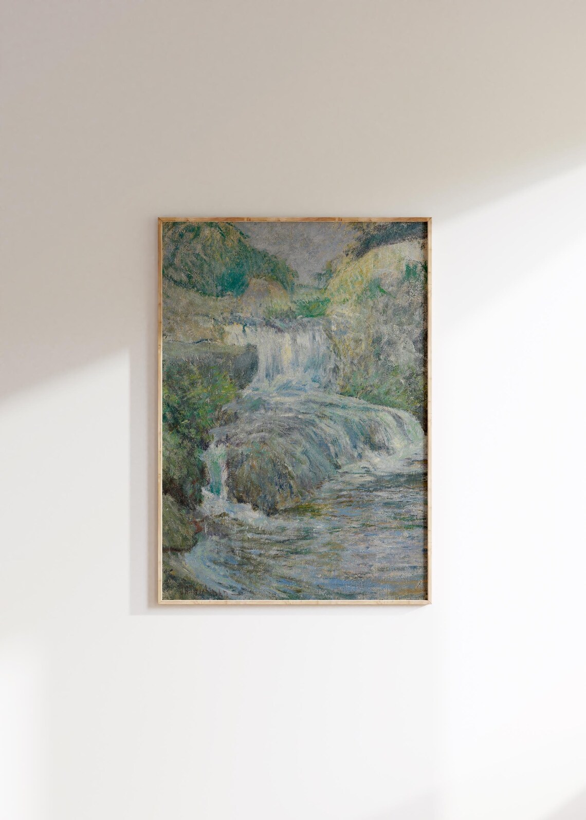 Vintage Waterfall Landscape, Nature Art Print