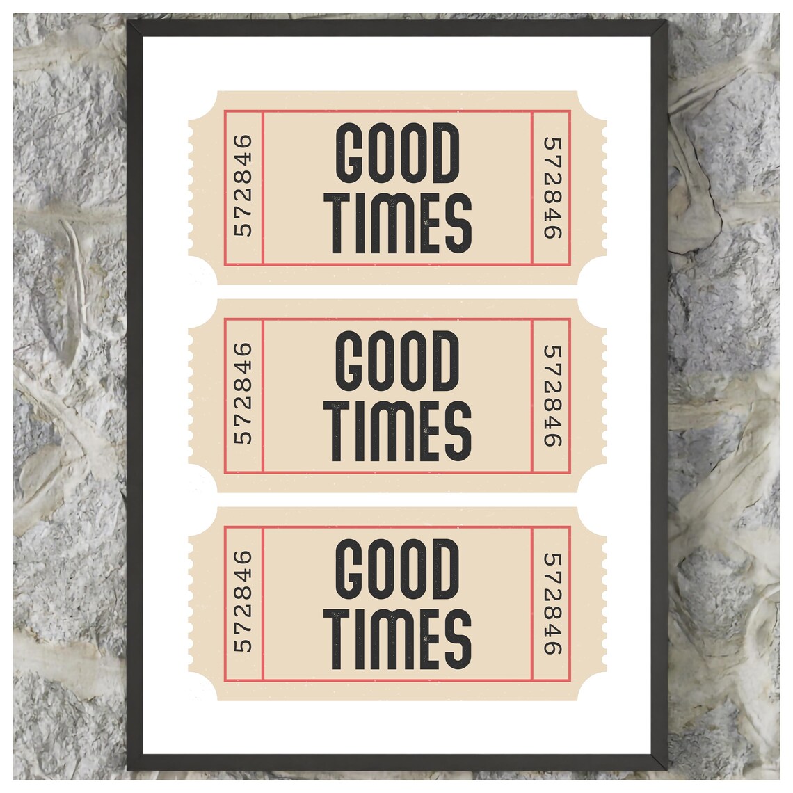 Good Times Retro Cinema Ticket Stub Trio Home Decor Wall Art