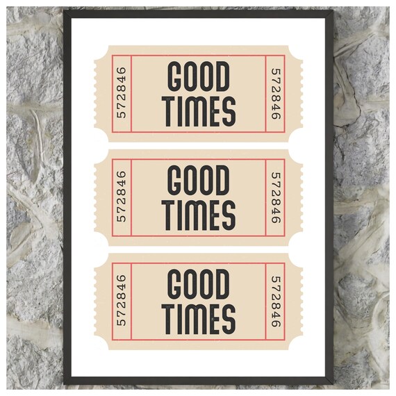 Good Times Retro Cinema Ticket Stub Trio Home Decor Wall Art