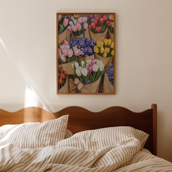 Farmers Market Spring Tulip Bouquets Colorful Floral Art Poster
