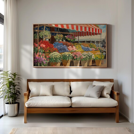 Bright Colorful Flower Market Stall Bouquets Painting Wall Art