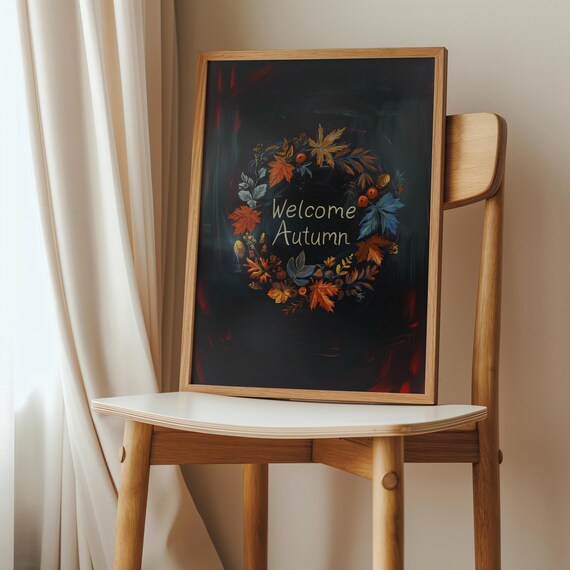 Welcome Autumn Wreath Print Moody Fall Wall Art