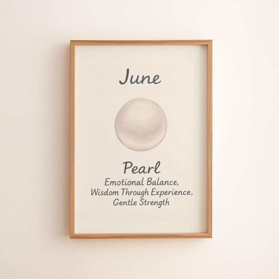 June Birthstone Wall Art Pearl Decor Elegant Minimalist Style Birth Month Gemstone Print Inspirational Piece 137