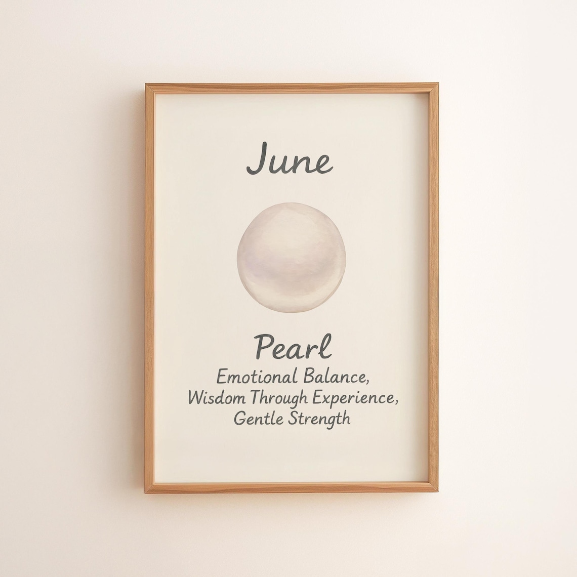 June Pearl Birthstone Minimalist Watercolor Gemstone Art Print