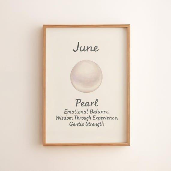 June Birthstone Wall Art Pearl Decor Elegant Minimalist Style Birth Month Gemstone Print Inspirational Piece 137