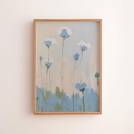 Blue Floral Botanical Print Minimalist Pastel Nature Art