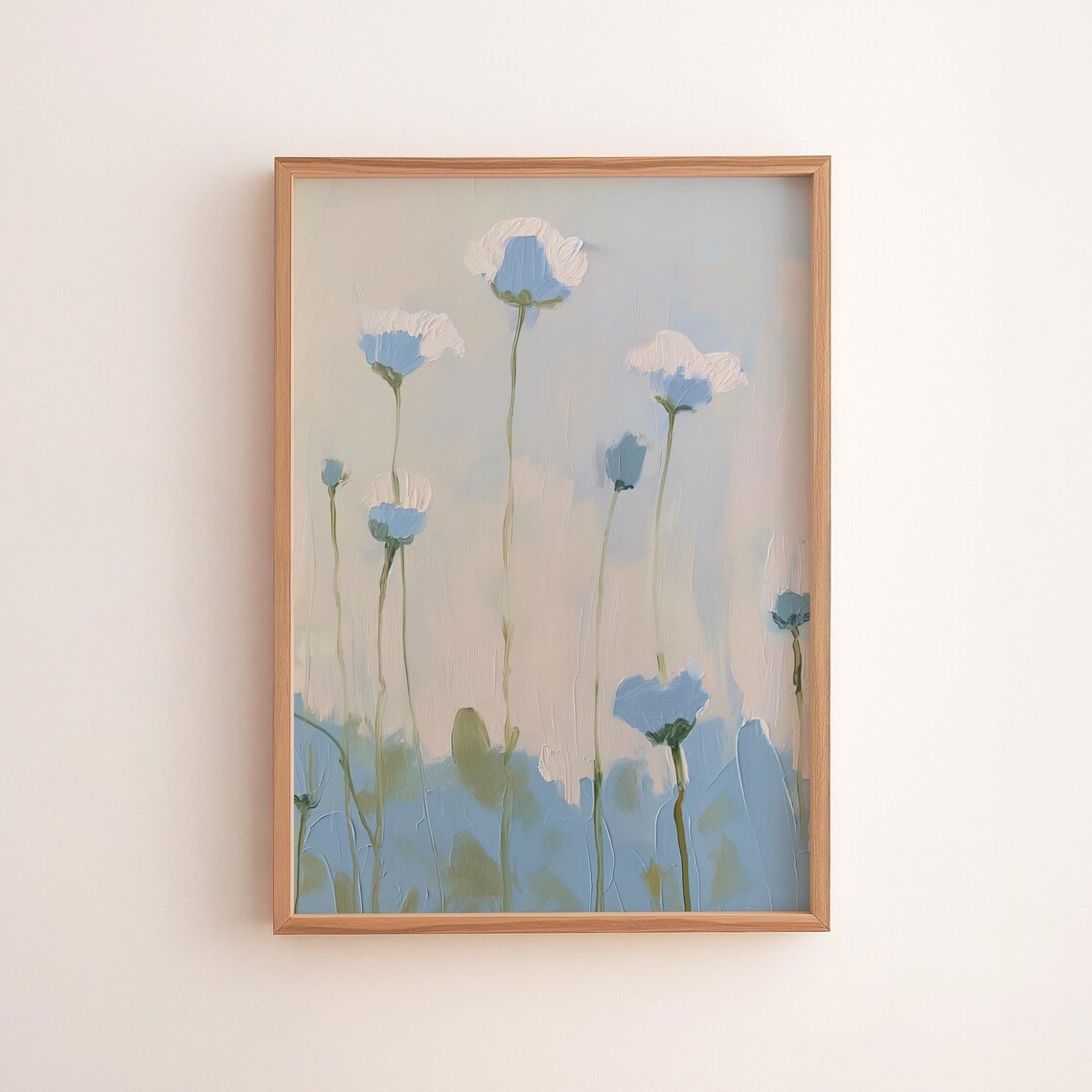 Blue Floral Botanical Print Minimalist Pastel Nature Art