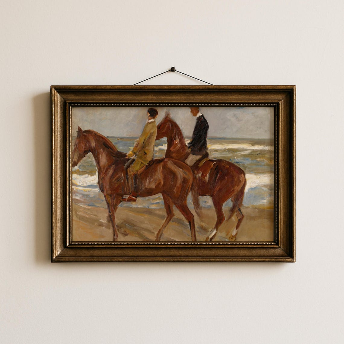 Two Riders on Chestnut Horses Beach Impressionist Art Poster