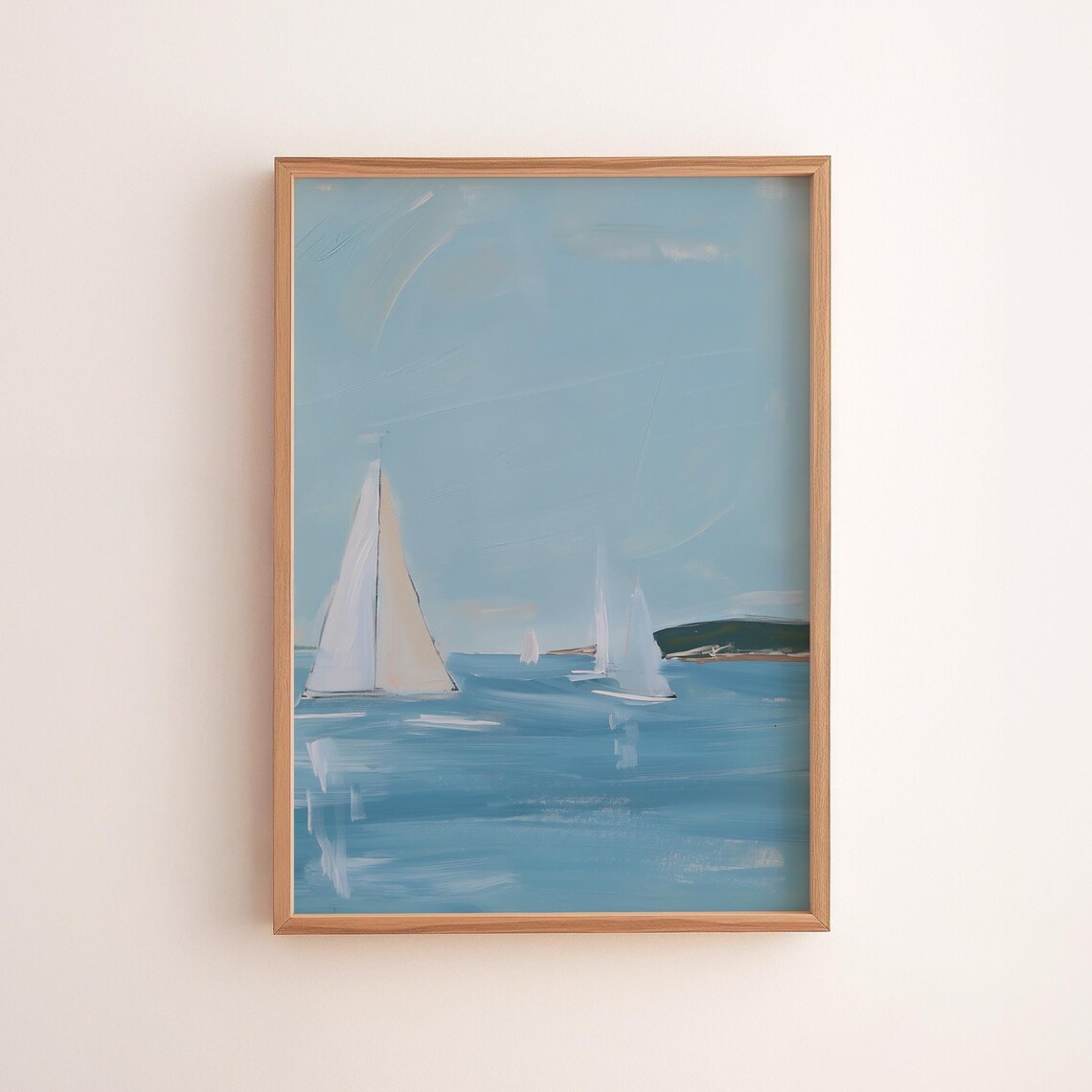 Minimalist White Sailboats Gliding on Blue Sea Painting Poster