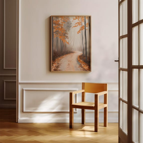 Misty Forest Trail Print Fall Pathway Landscape
