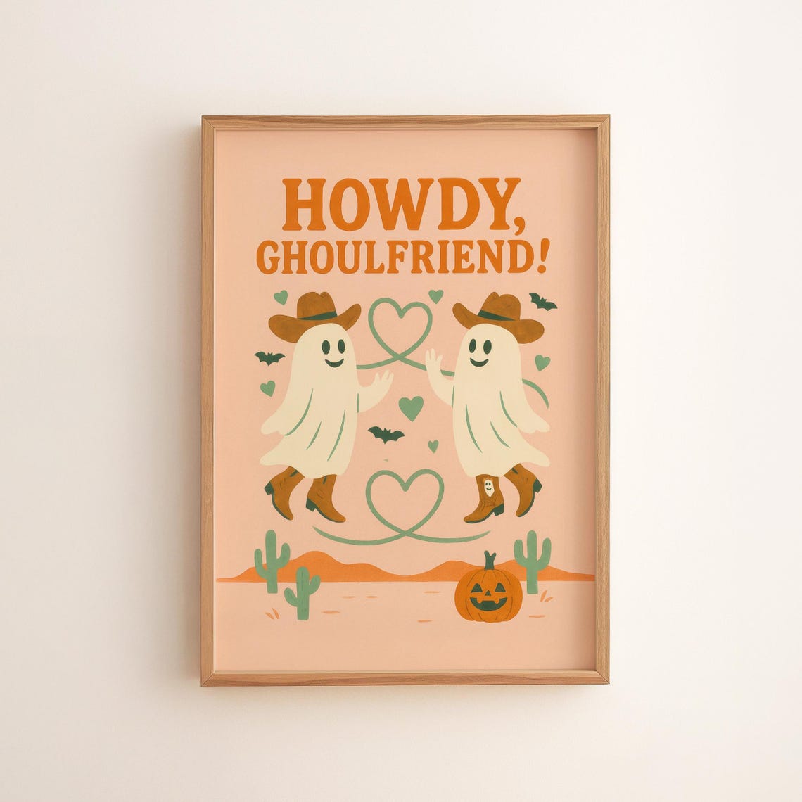 Howdy Ghoulfriend Halloween Print Cowboy Ghosts Pumpkin Southwestern Decor