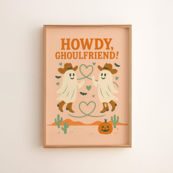 Howdy Ghoulfriend Halloween Print Cowboy Ghosts Pumpkin Southwestern Decor