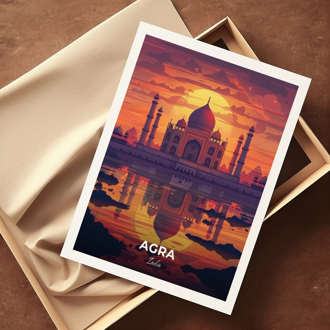 Agra Taj Mahal Sunset Reflection India Iconic Landmark Travel Poster - Image 3