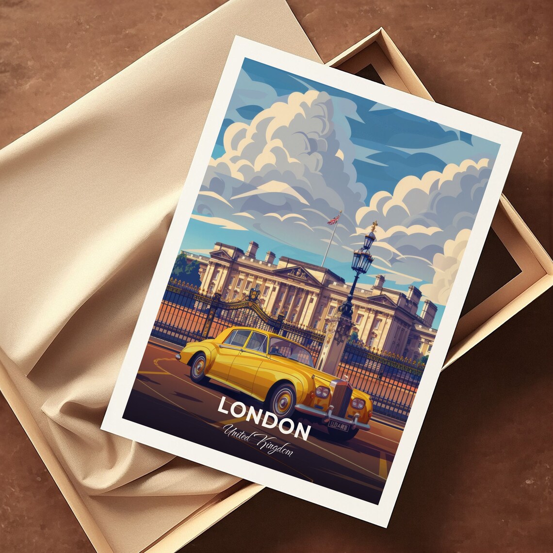 London United Kingdom Buckingham Palace Gates Classic Car Travel Poster - Image 3