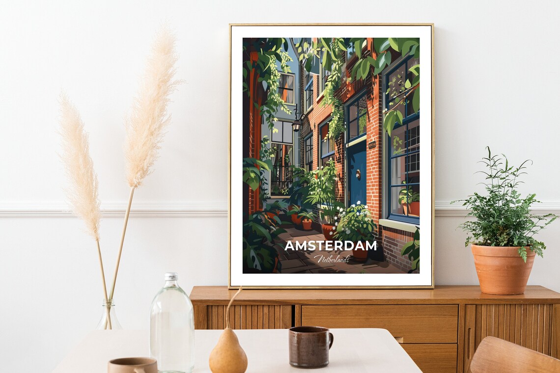 Amsterdam Netherlands Begijnhof Courtyard Brick Houses Travel Poster - Image 2