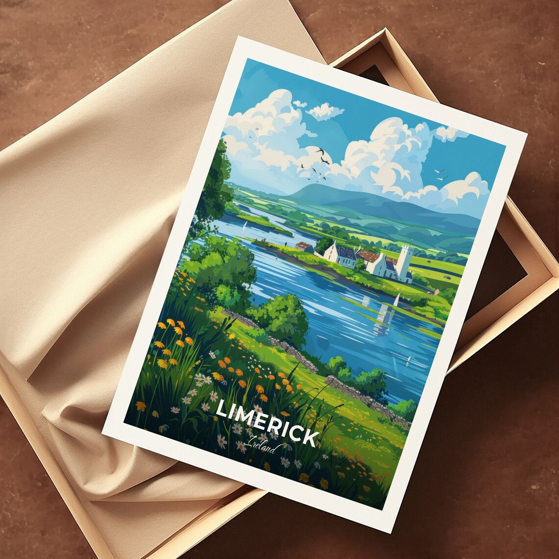 Limerick Ireland River Shannon Riverside Cottage Wildflowers Scenic Poster - Image 3