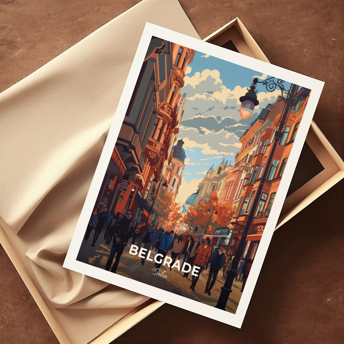 Belgrade Serbia Skadarlija Busy Street Scene Vintage Travel Poster - Image 3