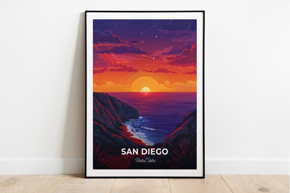 San Diego Sunset Over the Coastal Cliffs United States Travel Poster