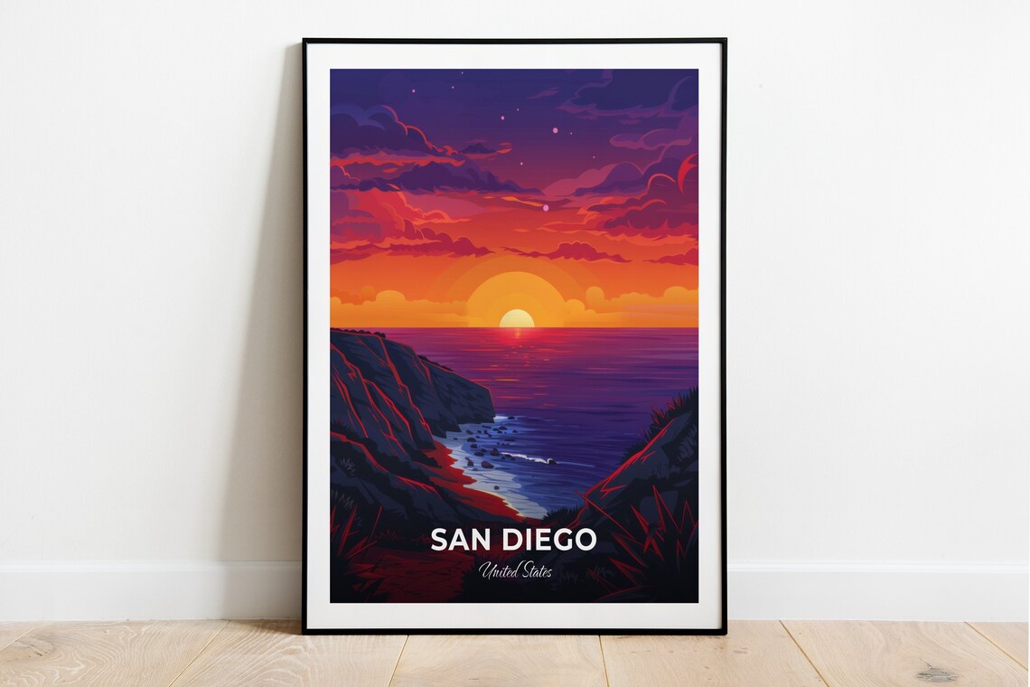 San Diego Sunset Over the Coastal Cliffs United States Travel Poster