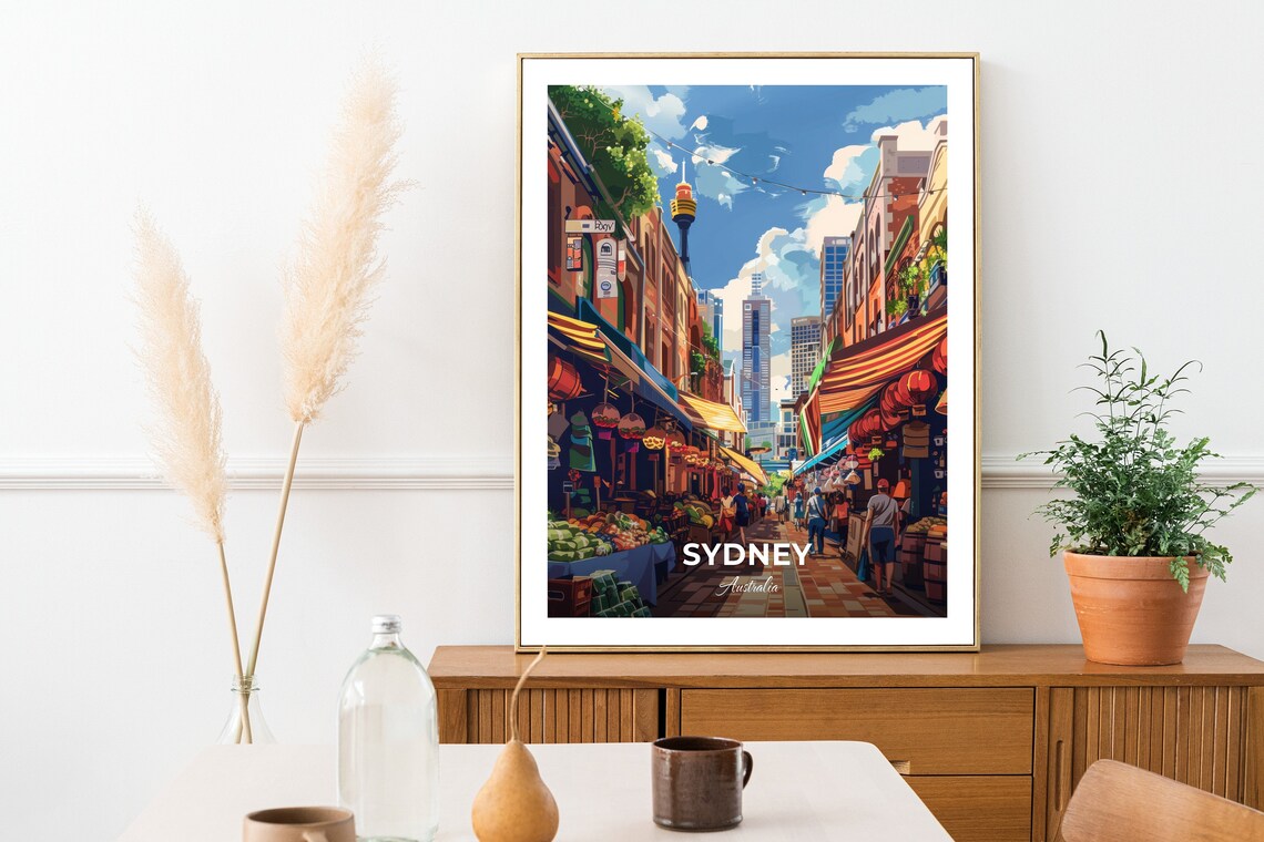 Sydney Australia Bustling Market Street Stalls Under Sydney Tower Poster - Image 2
